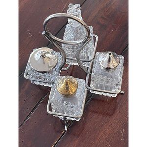 Glass Condiment Set Vintage Holder Pressed Glass Table